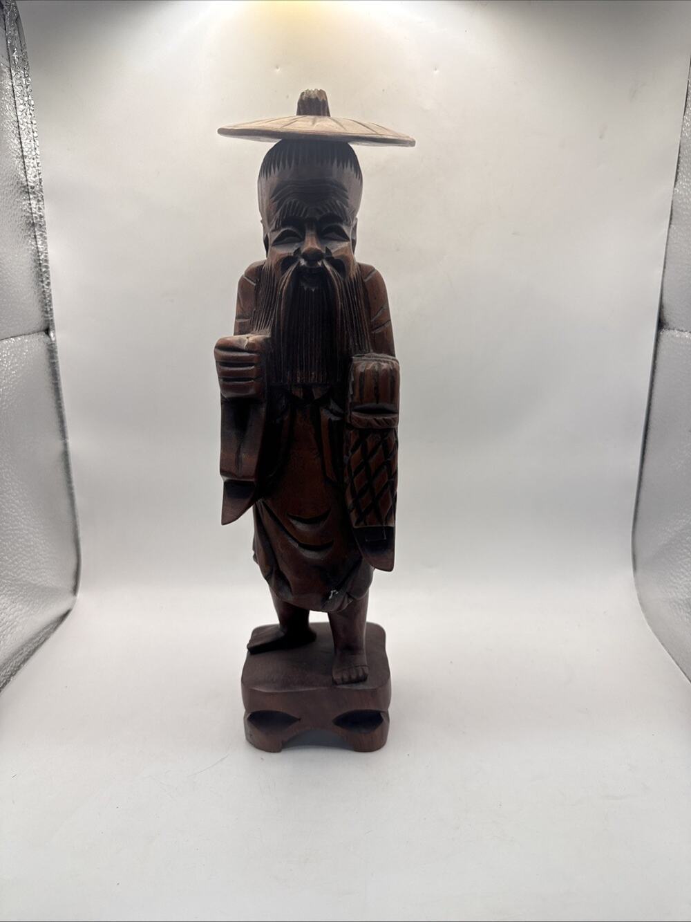 Vintage Chinese Carved Wood Statue 12" Tall Wise Man *